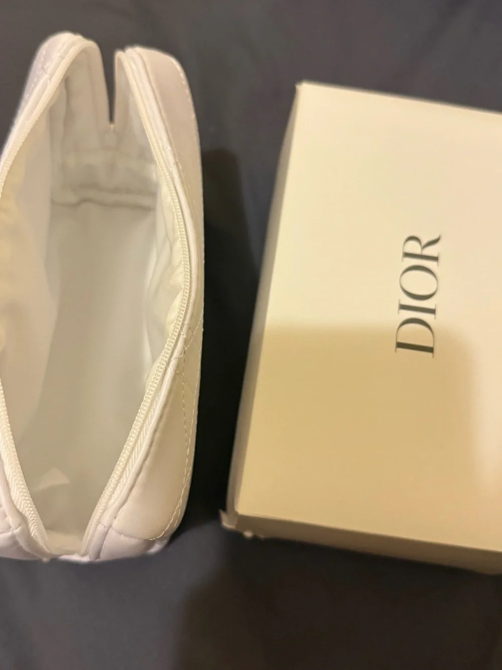 Dior Quilted Cosmetic Pouch in White with CD Logo